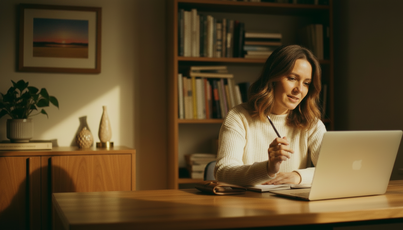 Profissional analisando um perfil psicológico em um ambiente de escritório acolhedor